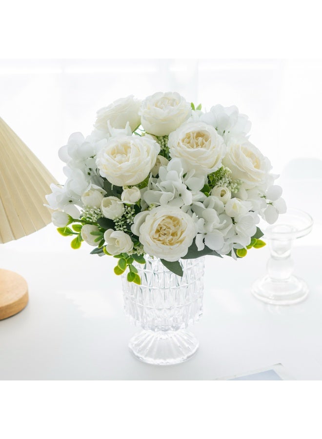 Artificial Flowers - Elegant White Peony Bouquet, Realistic Small Faux Silk Flowers for Vase Decor, Office Desktop & Living Room Ornament - Image 2