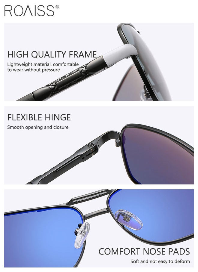 roaiss - Men's Polarized Rectangular Sunglasses UV400 Protection Sun Glasses with Metal Frame Fashion Anti-Glare Sunglasses for Men Driving Fishing Traveling Black Silver 65mm - Image 1