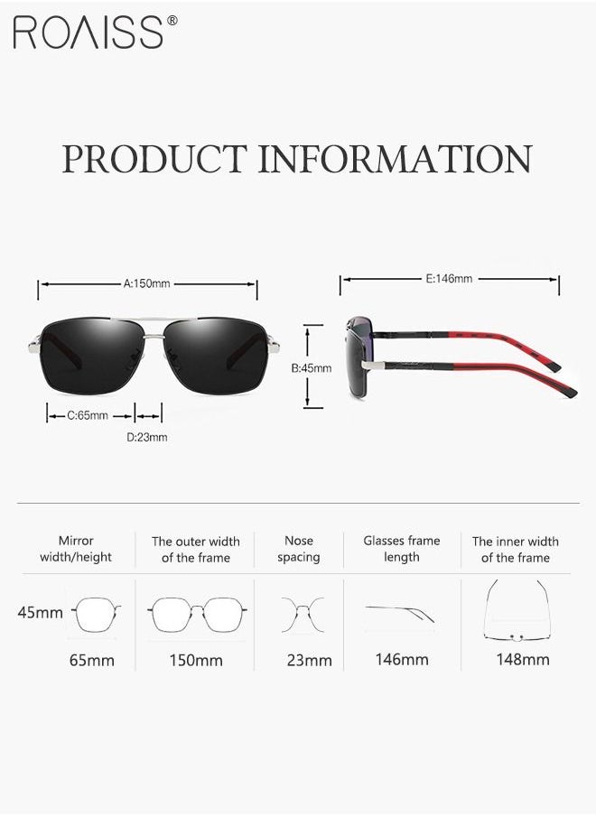 roaiss - Men's Polarized Rectangular Sunglasses UV400 Protection Sun Glasses with Metal Frame Fashion Anti-Glare Sunglasses for Men Driving Fishing Traveling Black Silver 65mm - Image 1