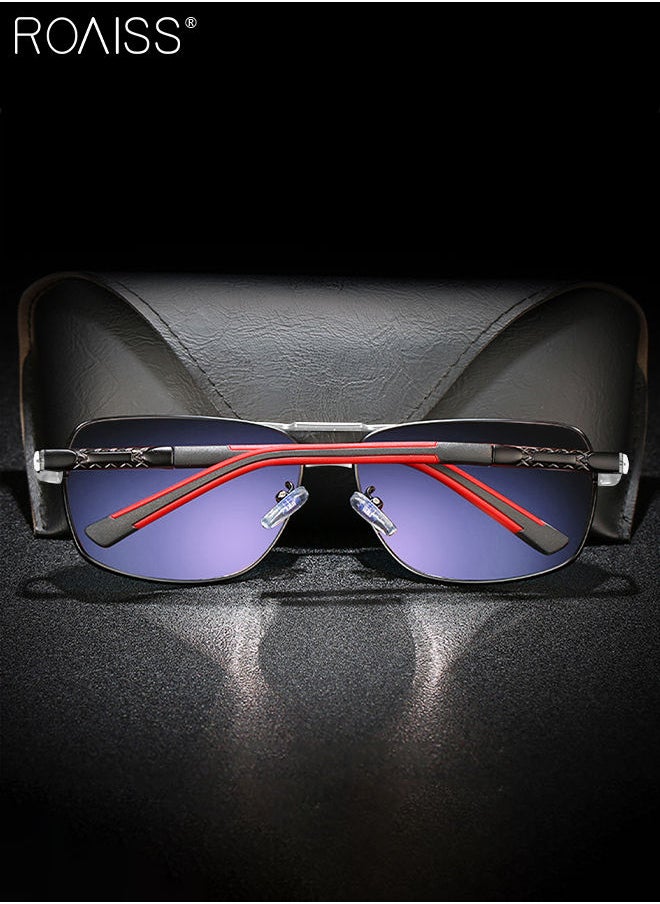 roaiss - Men's Polarized Rectangular Sunglasses UV400 Protection Sun Glasses with Metal Frame Fashion Anti-Glare Sunglasses for Men Driving Fishing Traveling Black Silver 65mm - Image 1