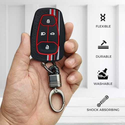 KEYCEPT Tristar Silicone Key Cover Compatible with Tata Nexon | Harrier | Altroz | Tigor | Safari | Punch |Tiago| EV 4 Button Smart Key with Keychain. (Type 4, Black) - Image 5