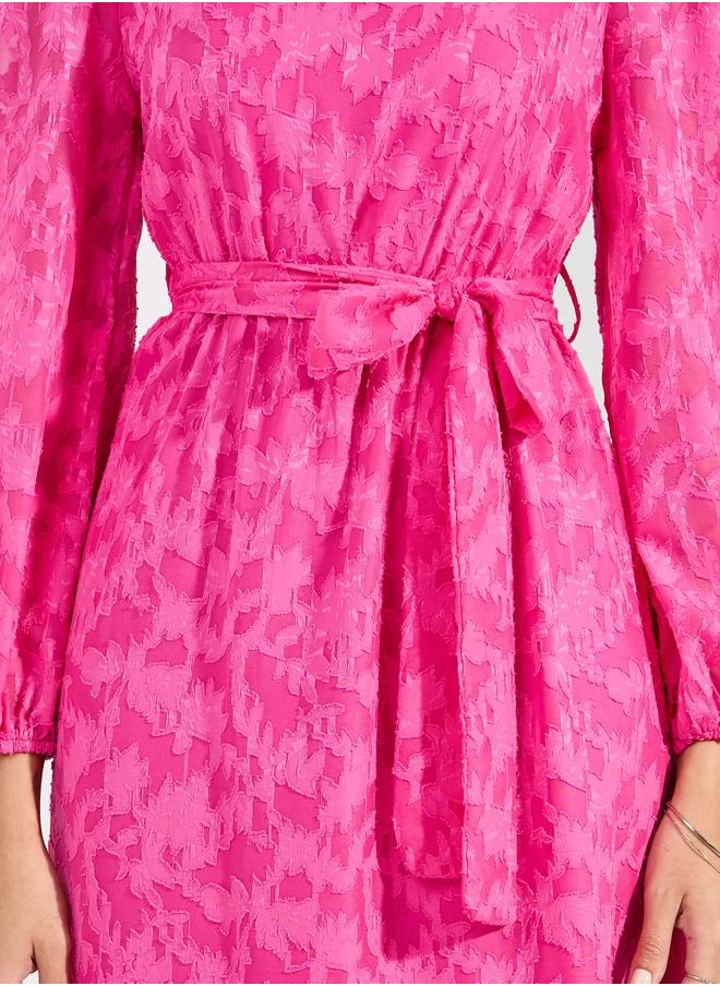 Styli Square Neck Burnout Textured Midi Dress