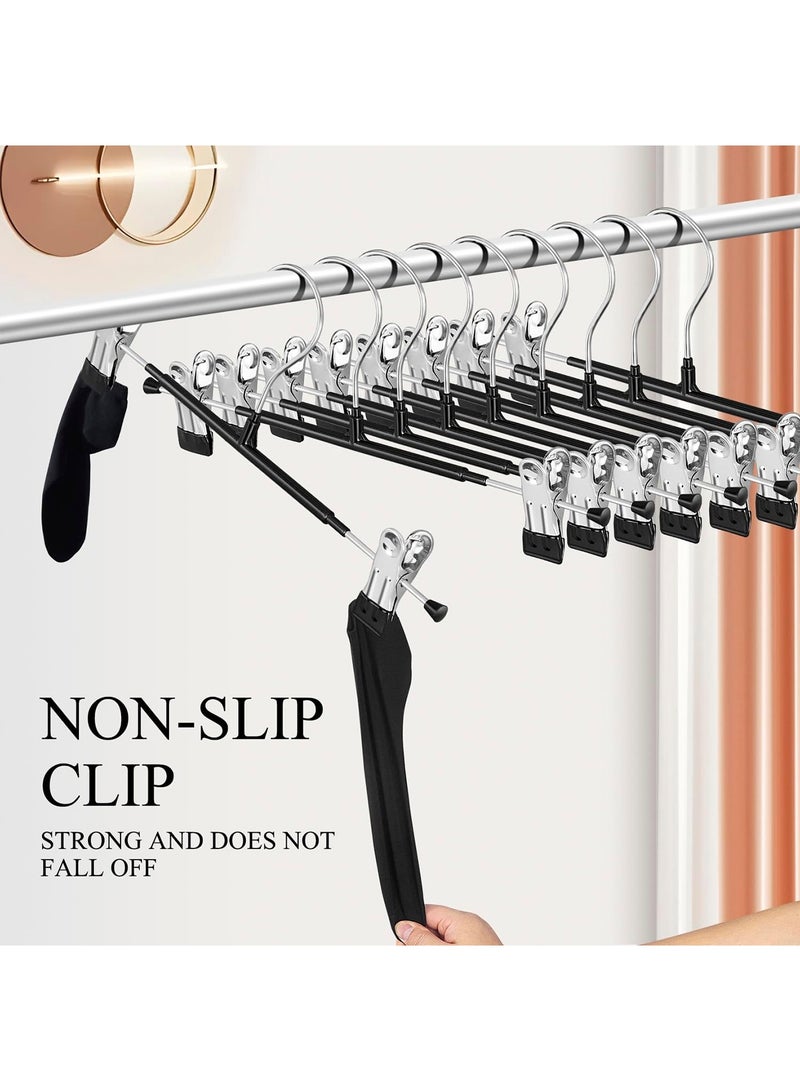 10 Pack 12 Inch Heavy Duty Pants Hangers with Clips, Metal, Black, Non Slip, Space Saving, Adult, Men, Children, Kid, Baby Black/Silver  - Image 2