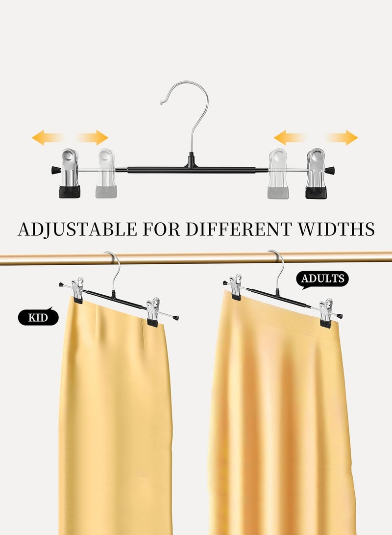 10 Pack 12 Inch Heavy Duty Pants Hangers with Clips, Metal, Black, Non Slip, Space Saving, Adult, Men, Children, Kid, Baby Black/Silver  - Image 3