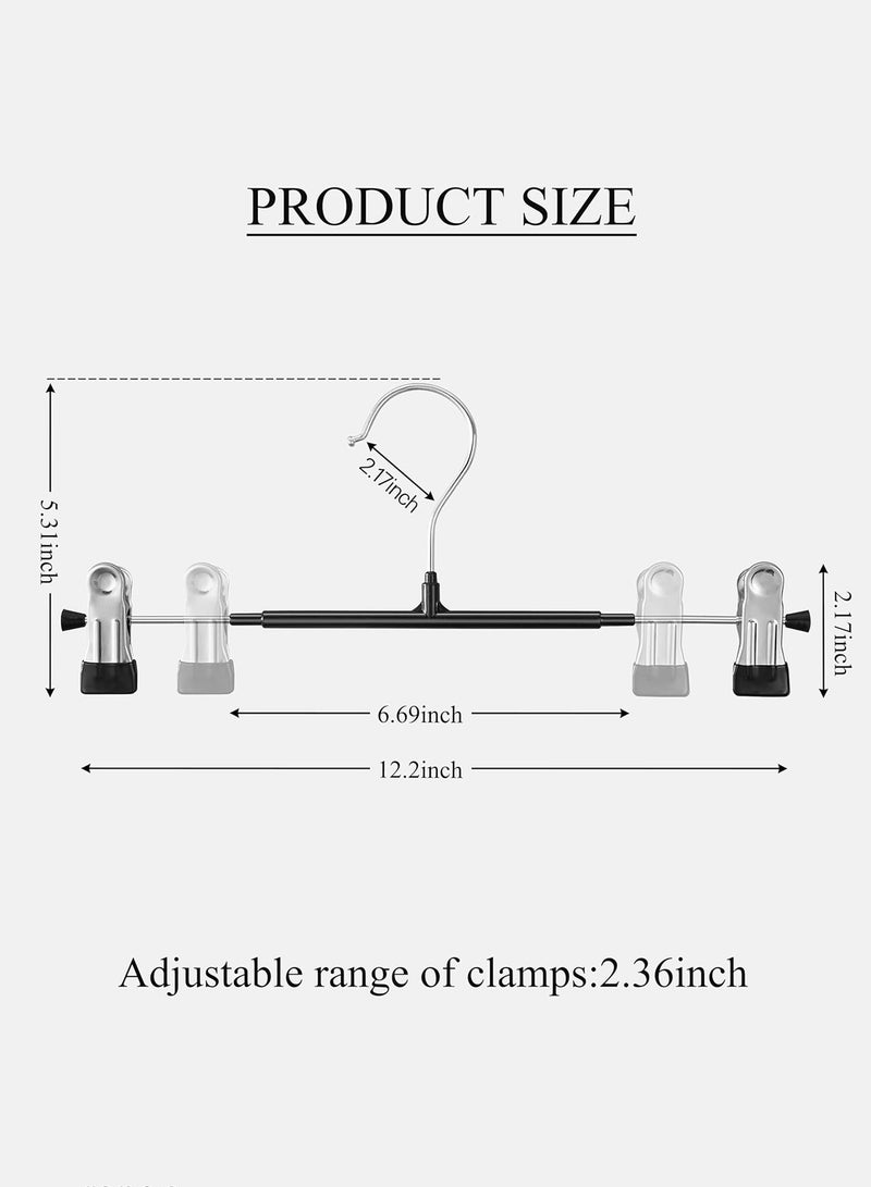 10 Pack 12 Inch Heavy Duty Pants Hangers with Clips, Metal, Black, Non Slip, Space Saving, Adult, Men, Children, Kid, Baby Black/Silver  - Image 4
