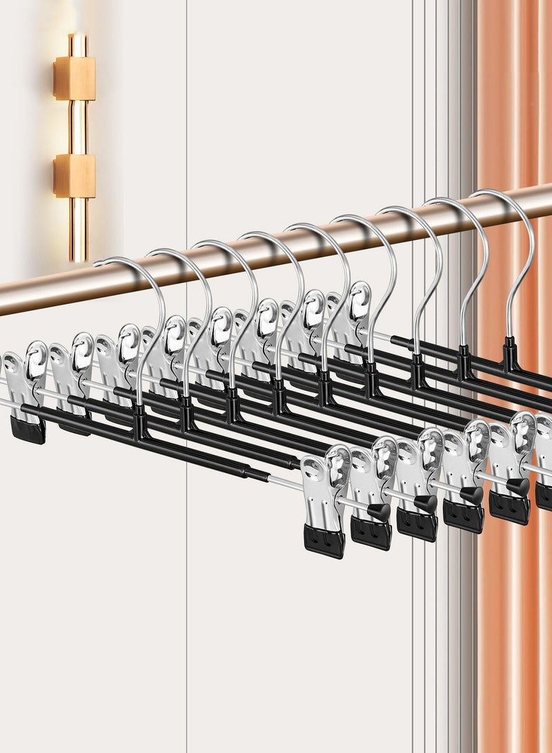 10 Pack 12 Inch Heavy Duty Pants Hangers with Clips, Metal, Black, Non Slip, Space Saving, Adult, Men, Children, Kid, Baby Black/Silver  - Image 1