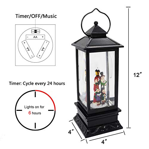 Eldnacele Christmas Musical Snow Globe Lantern Plug in & Battery Operated Glitter Lamp Navitity Scene Lighted Lantern with 6 Hour for Christmas Decoration 12 Inches (Carolers) - Image 3