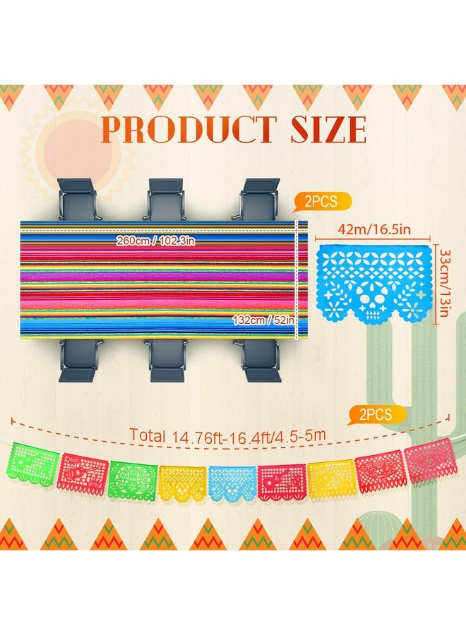 Irenare 4 Pcs Mexican Themed Party Decorations 2 Disposable Plastic Birthday Tablecloths 2 Banner Table Runner Table Covers for Kids Boy Birthday Party - Image 2