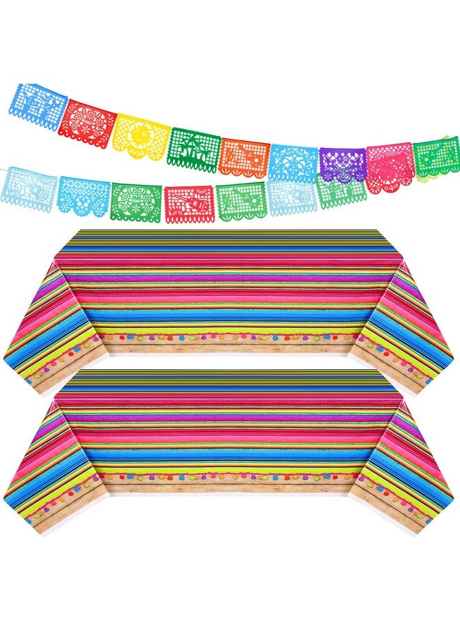 Irenare 4 Pcs Mexican Themed Party Decorations 2 Disposable Plastic Birthday Tablecloths 2 Banner Table Runner Table Covers for Kids Boy Birthday Party - Image 1