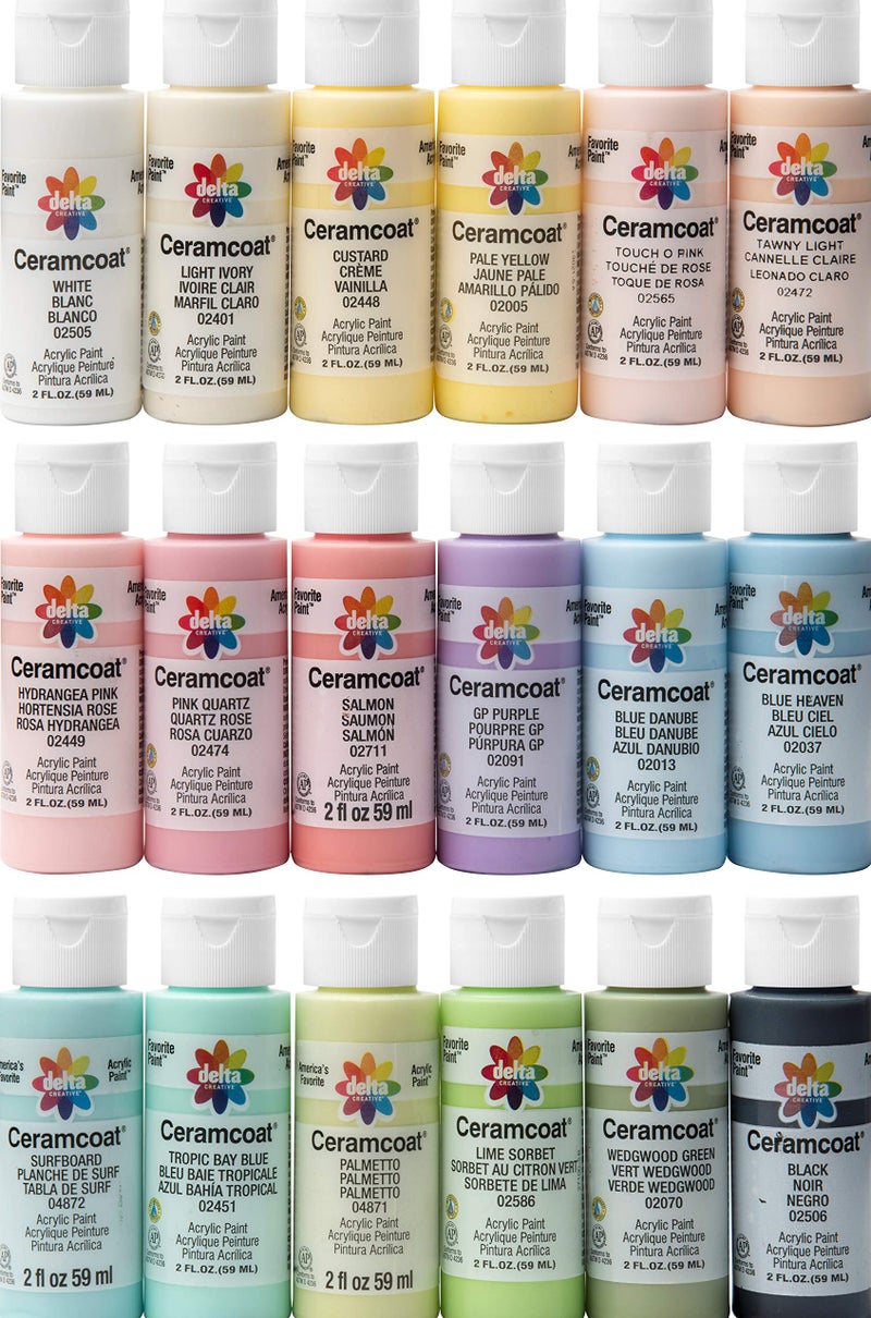 Delta Creative 18 Color Ceramcoat Acrylic Paint Set 2 oz Pastels