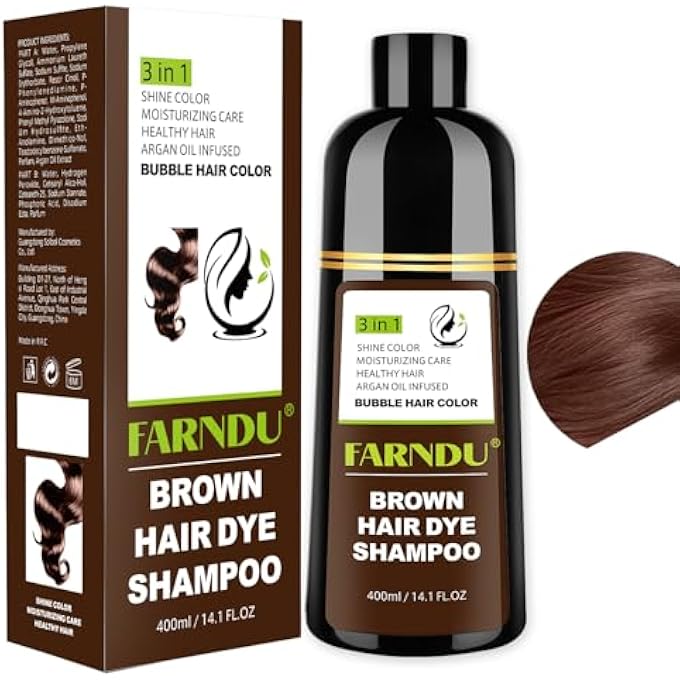 Farndu BROWN HAIR DYE SHAMPOO FOR WOMEN MEN, GRAY HAIR COVERAGE, NATURAL HERBAL INGREDIENTS - Image 1