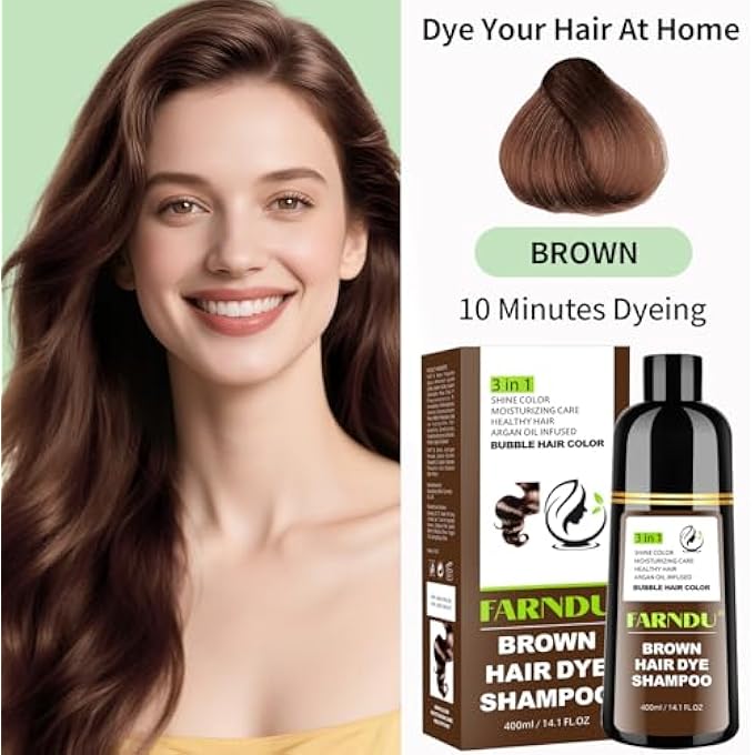 Farndu BROWN HAIR DYE SHAMPOO FOR WOMEN MEN, GRAY HAIR COVERAGE, NATURAL HERBAL INGREDIENTS - Image 3