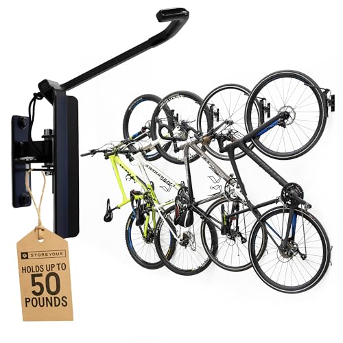 StoreYourBoard 4-Bike Swivel Rack – Wall Mounted Garage Bike Storage, Vertical Hanger with 120° Swing Design & Stopper, Space-Saving Indoor Wall Mount – Fits Kids Bikes, BMX & More – Black - Image 1