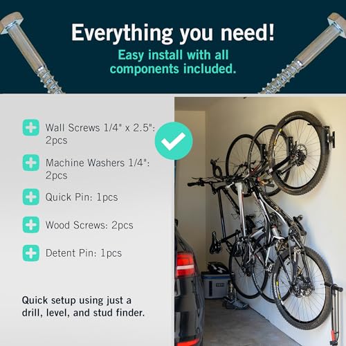StoreYourBoard 4-Bike Swivel Rack – Wall Mounted Garage Bike Storage, Vertical Hanger with 120° Swing Design & Stopper, Space-Saving Indoor Wall Mount – Fits Kids Bikes, BMX & More – Black - Image 4