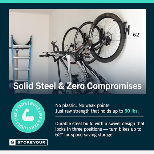 StoreYourBoard 4-Bike Swivel Rack – Wall Mounted Garage Bike Storage, Vertical Hanger with 120° Swing Design & Stopper, Space-Saving Indoor Wall Mount – Fits Kids Bikes, BMX & More – Black - Image 3
