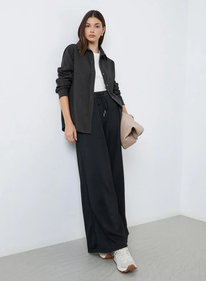 Styli Styli Black Oversized Corduroy Shirt