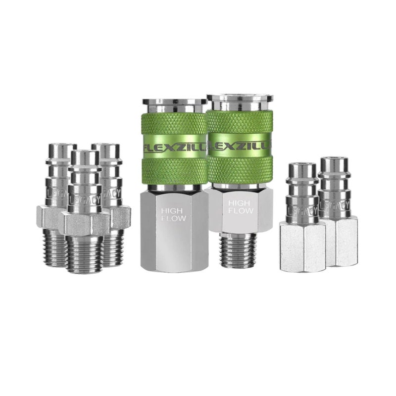 Flexzilla A53457FZ Pro High Flow Coupler Plug Ki 7 Piece 14 NPT Push to Connect System Allows Twice the Flow to Your Air Tools Maximum Efficiency