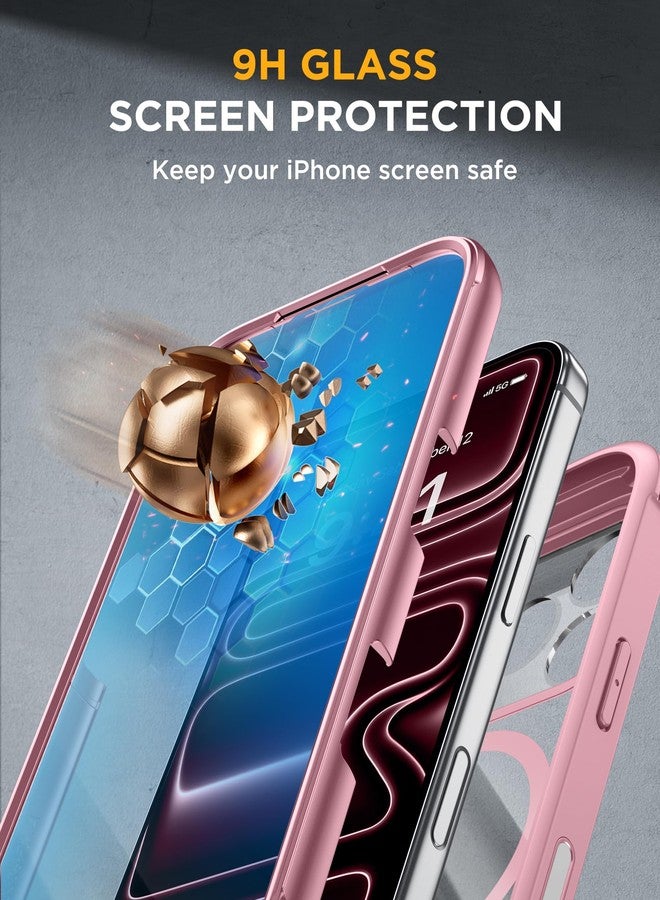 ميراكيس جراب Miracase لهاتف iPhone 17 Pro Max مقاس 6.9 بوصة، جراب كامل الجسم مع واقي شاشة زجاجي مدمج وحامي كامل للكاميرا، [مغناطيسي مع MagSafe] غطاء مقاوم للسقوط لهاتف iPhone 17 Pro Max، وردي فاتح - Image 3