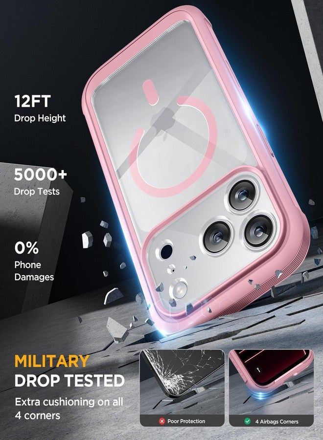 ميراكيس جراب Miracase لهاتف iPhone 17 Pro Max مقاس 6.9 بوصة، جراب كامل الجسم مع واقي شاشة زجاجي مدمج وحامي كامل للكاميرا، [مغناطيسي مع MagSafe] غطاء مقاوم للسقوط لهاتف iPhone 17 Pro Max، وردي فاتح - Image 5