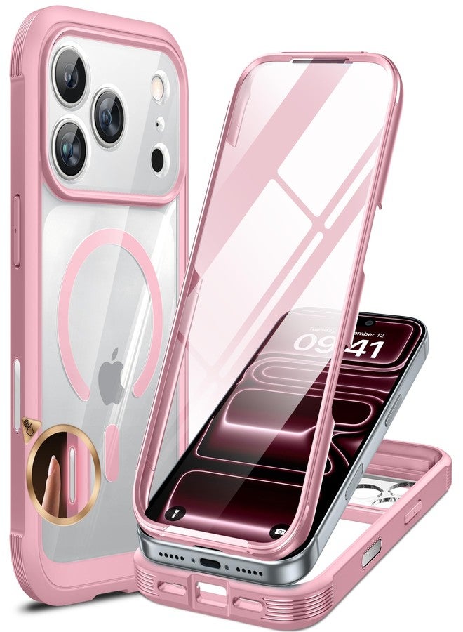 ميراكيس جراب Miracase لهاتف iPhone 17 Pro Max مقاس 6.9 بوصة، جراب كامل الجسم مع واقي شاشة زجاجي مدمج وحامي كامل للكاميرا، [مغناطيسي مع MagSafe] غطاء مقاوم للسقوط لهاتف iPhone 17 Pro Max، وردي فاتح - Image 1