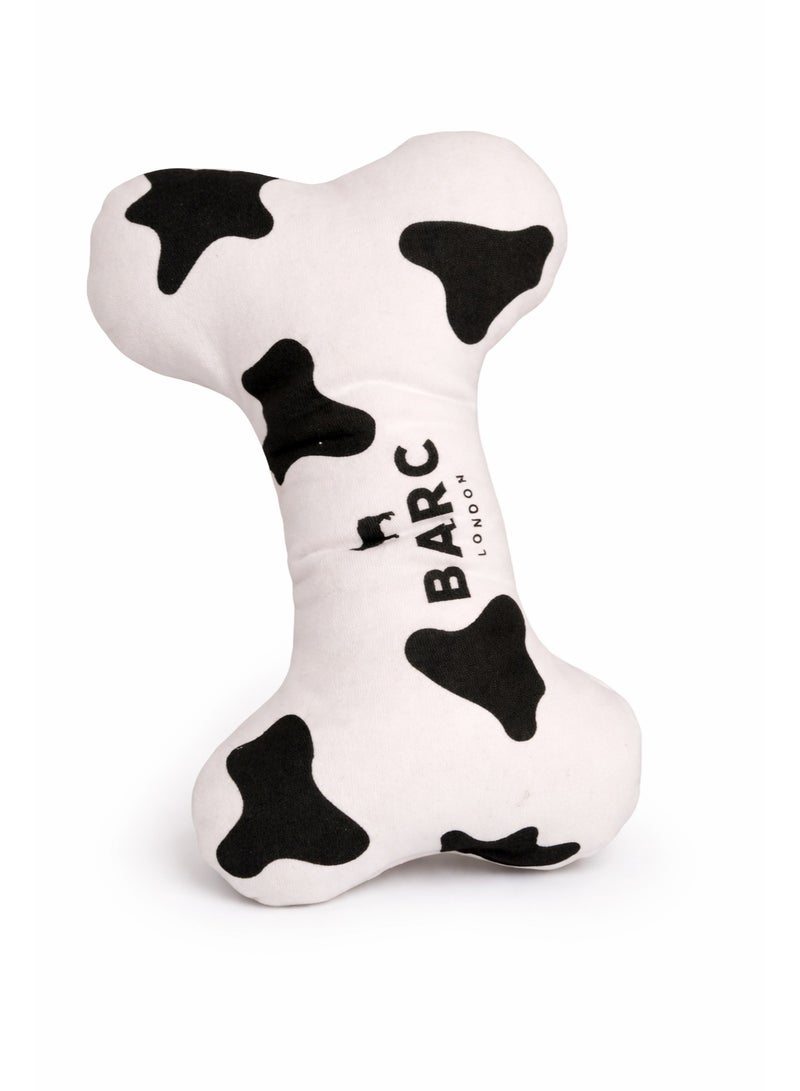 Bone Shaped Dog Toy, Cow Print Pattern, Cotton Plush Pet Toy with squeak
