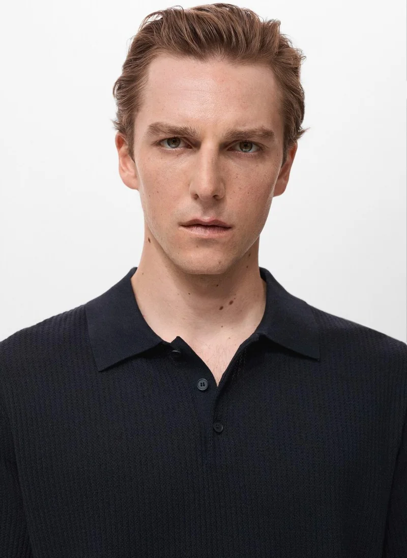 Mango Man Ribbed knit polo shirt