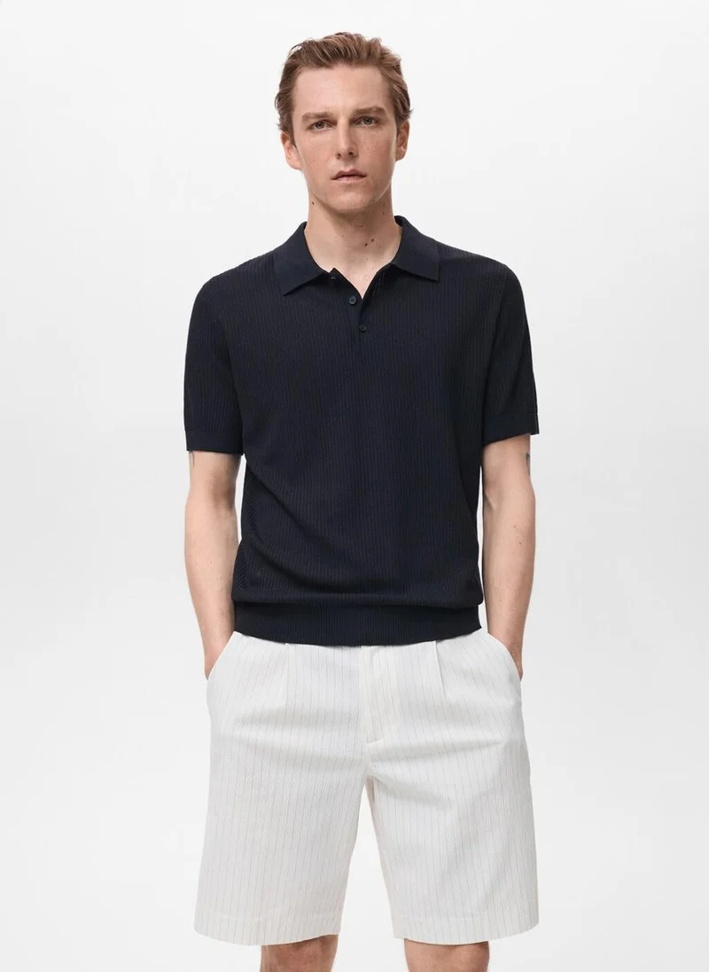 Ribbed knit polo shirt