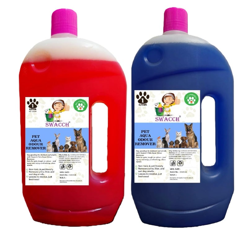 swacch Pet Aqua Odour Remover Liquid I Pet Safe Deodorizer for Home & Pet Areas I 1 Litre Combo Pack of 2 Strawberry & Lavender - Image 1