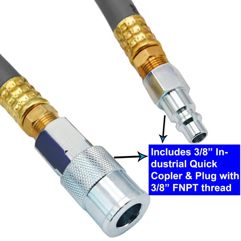 YOTOO Hybrid Lead-in Air Hose 1/2-Inch by 10-Feet 300 PSI Heavy Duty, Lightweight, Kink Resistant, All-Weather Flexibility with 3/8" Industrial Quick Coupler and Plug, Gray - Image 4