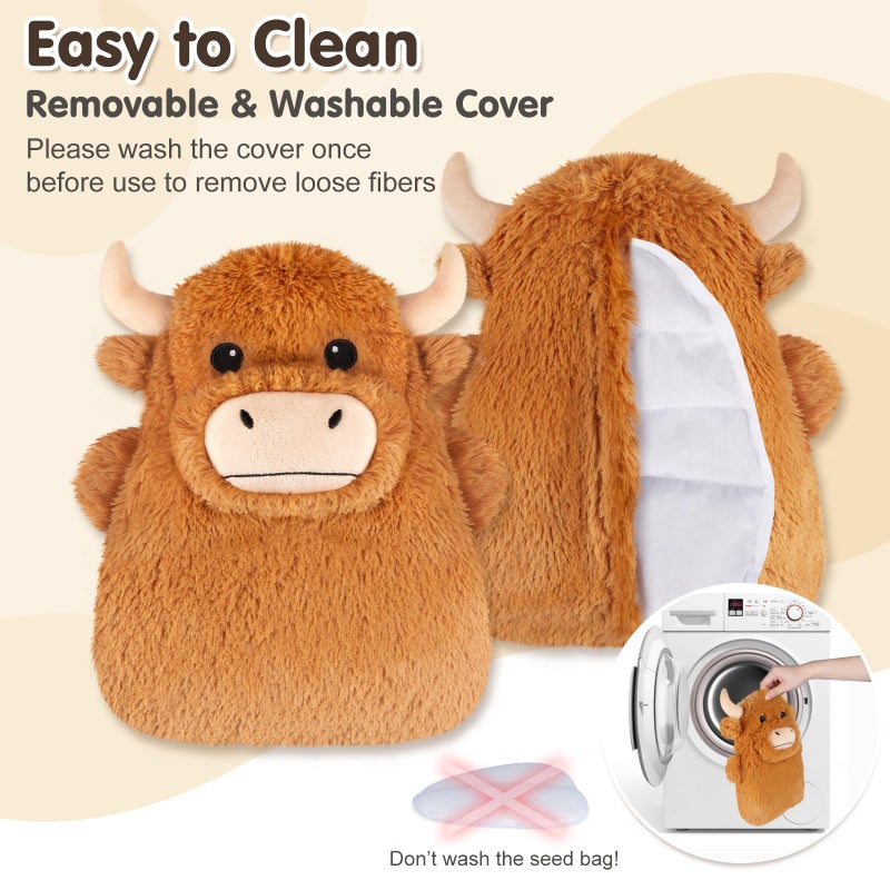 SUZZIPAD Highland Cow Microwavable Heating Pads for Belly, Neck & Shoulders, Heatable Plush with Moist Heat, Removable Plush Cover, Unscented Natural Fill, Adorable Surprise Present, 7.8" x 10.6", 1.2 lb - Image 4