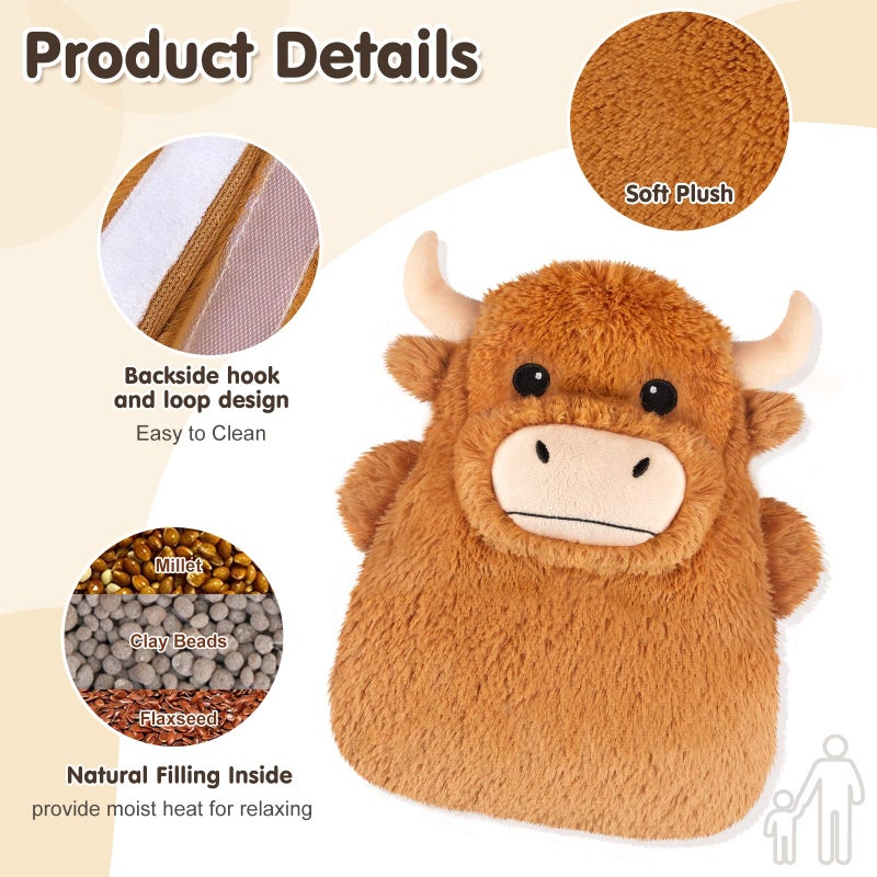 SUZZIPAD Highland Cow Microwavable Heating Pads for Belly, Neck & Shoulders, Heatable Plush with Moist Heat, Removable Plush Cover, Unscented Natural Fill, Adorable Surprise Present, 7.8" x 10.6", 1.2 lb - Image 2