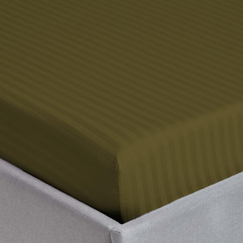 سليب ويل ملاء متناسب من القطن الدقيق مزين بخطوط، مع مجموعة من أغطية الوسائد - 120x200+17 سم (لون زيتوني) - Image 4