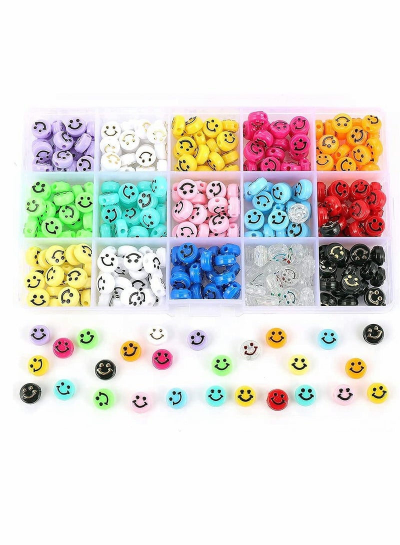KASTWAVE Smiley Face Beads Kit, 300 Pcs 15 Colors Mixed Smiley Heishi Preppy Flat Round Beads with Crystal String, for Jewelry Making Bracelet Earring Necklace DIY Craft Supplies Hair Accessories - Image 1