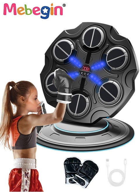 Music Boxing Machine, Punching Machine Set with Boxing Gloves, Punch-free Boxing Target with 3 Speeds and Counter, Punching Equipment with Hook and Loop Fastener, Home Fitness Equipment for Kids Aged 3+ and Adults, 34.6*4.5*35cm