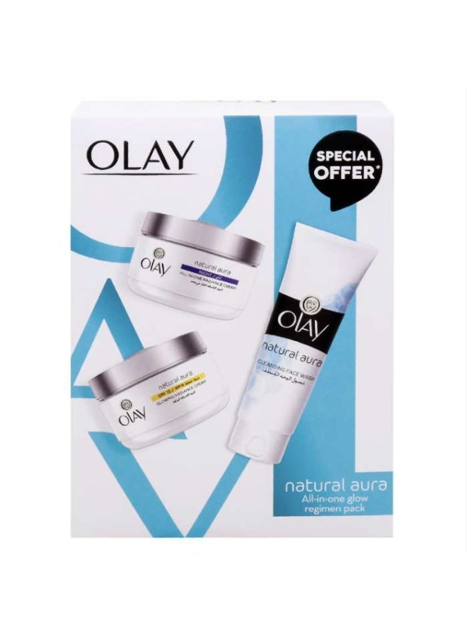Olay Natural Aura Beauty Box - Face Wash 100g + Day Cream SPF 24 50 g + Night Cream 50 g, 200 g - Image 1