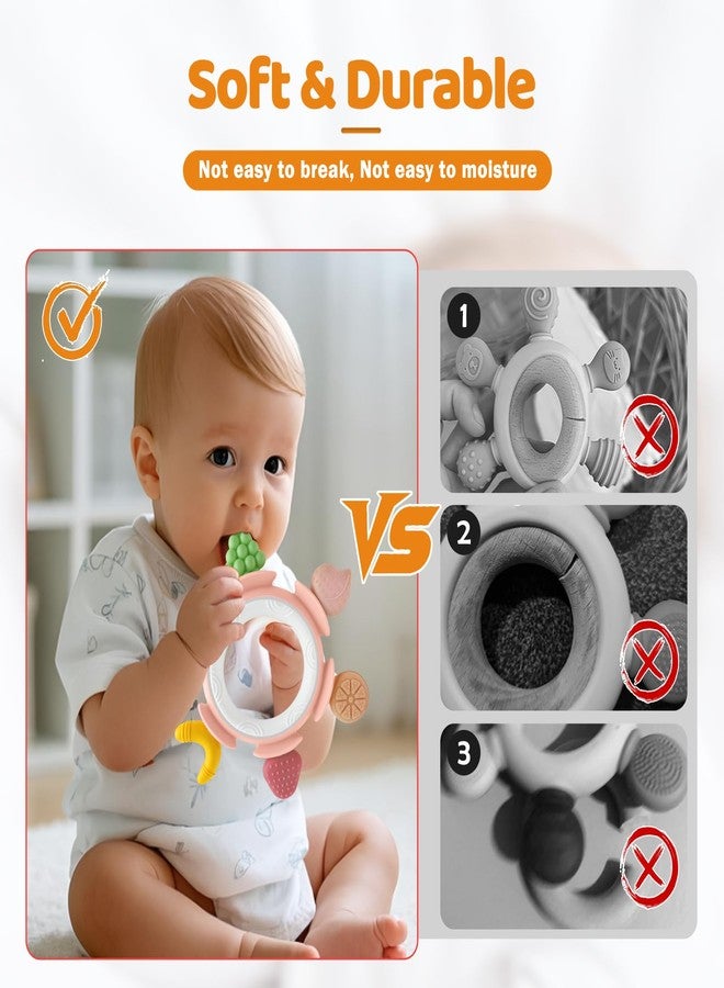AiTuiTui Baby Teething Ring Toy for 3-12 Months, Silicone Infant Teether for Sore Gum Relief, Soothing Sensory Chew Toy, Ideal Newborn Gift for Boys Girls Baby Shower, Birthday or Christmas, Pink - Image 4