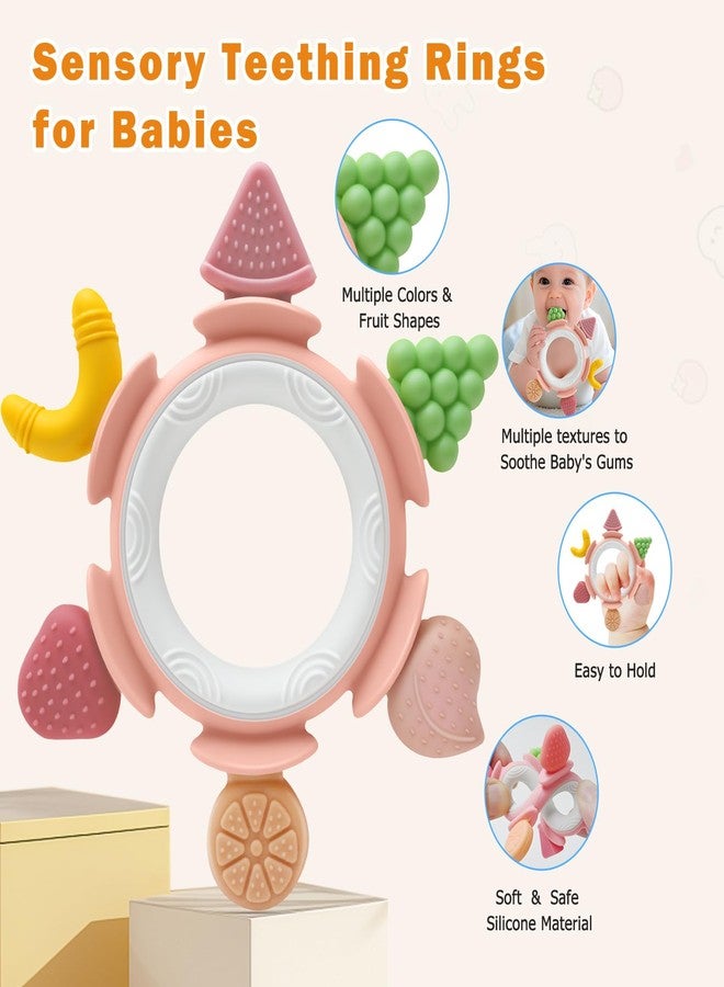 AiTuiTui Baby Teething Ring Toy for 3-12 Months, Silicone Infant Teether for Sore Gum Relief, Soothing Sensory Chew Toy, Ideal Newborn Gift for Boys Girls Baby Shower, Birthday or Christmas, Pink - Image 3