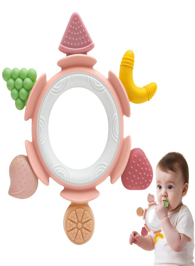 AiTuiTui Baby Teething Ring Toy for 3-12 Months, Silicone Infant Teether for Sore Gum Relief, Soothing Sensory Chew Toy, Ideal Newborn Gift for Boys Girls Baby Shower, Birthday or Christmas, Pink - Image 1