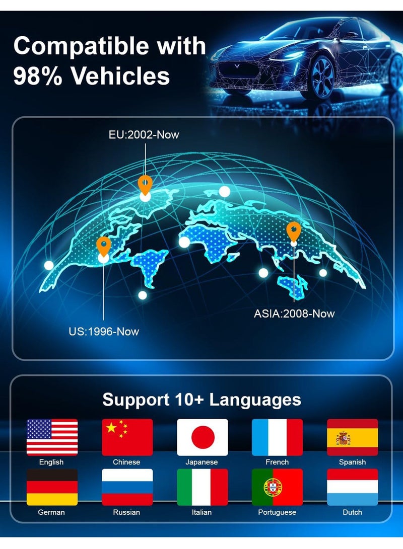 2024 Professional OBD2 Scanner Diagnostic Tool Enhanced Auto Check Engine with Read/Erase Fault Code, 35,901 DTCs, Cloud Data Print, Code Reader Scanner for Cars After 1996