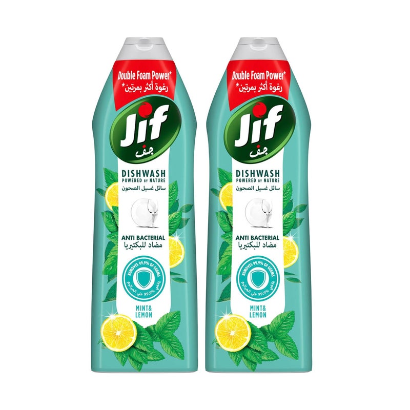Jif Antibacterial Dishwashing Liquid Mint & Lemon Double Foam Power Value Pack 2 x 670 ml