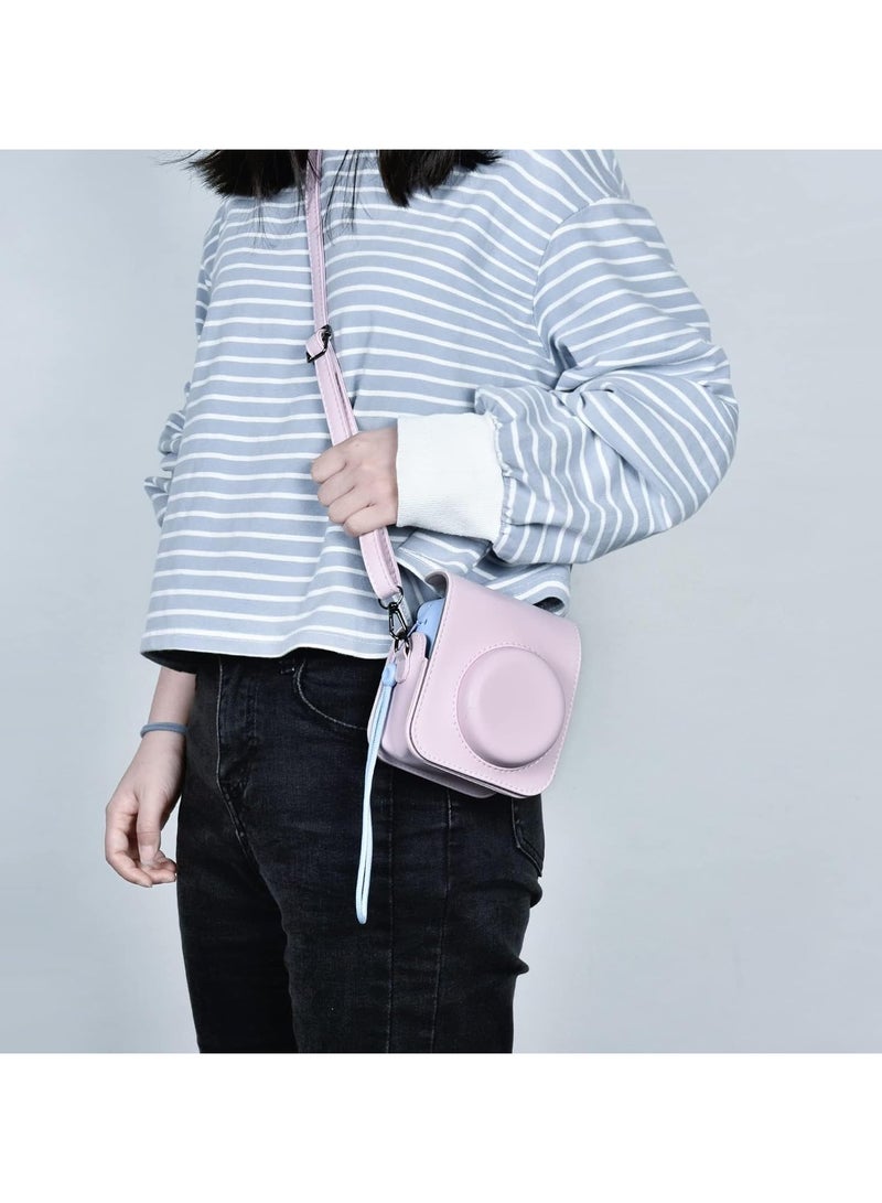 Protective Case Compatible with Instax Mini 12 Instant Camera/PU Leather Portable Travel Storage Cover Bag for Polaroid Mini 12 w/Photos Pocket  Adjustable Shoulder Strap (Pink) - Image 2