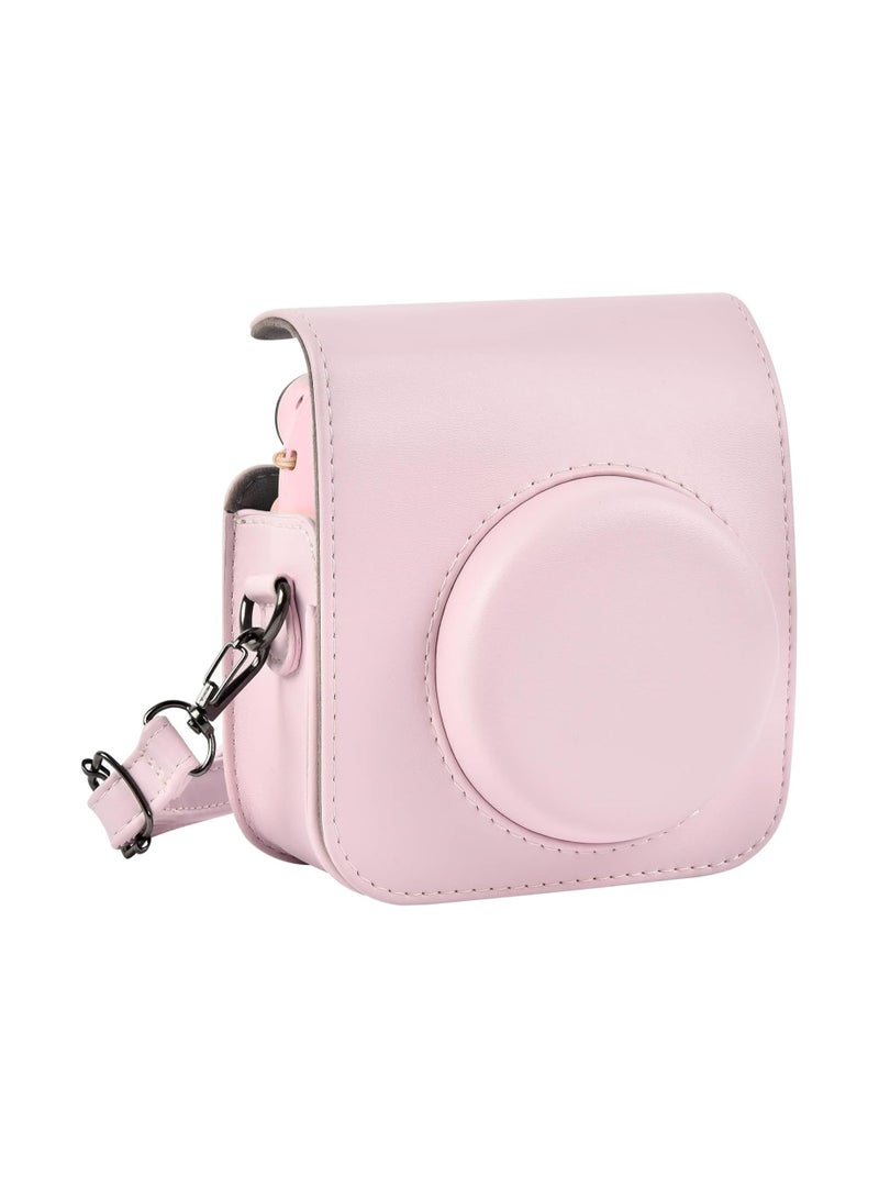 Protective Case Compatible with Instax Mini 12 Instant Camera/PU Leather Portable Travel Storage Cover Bag for Polaroid Mini 12 w/Photos Pocket  Adjustable Shoulder Strap (Pink) - Image 4