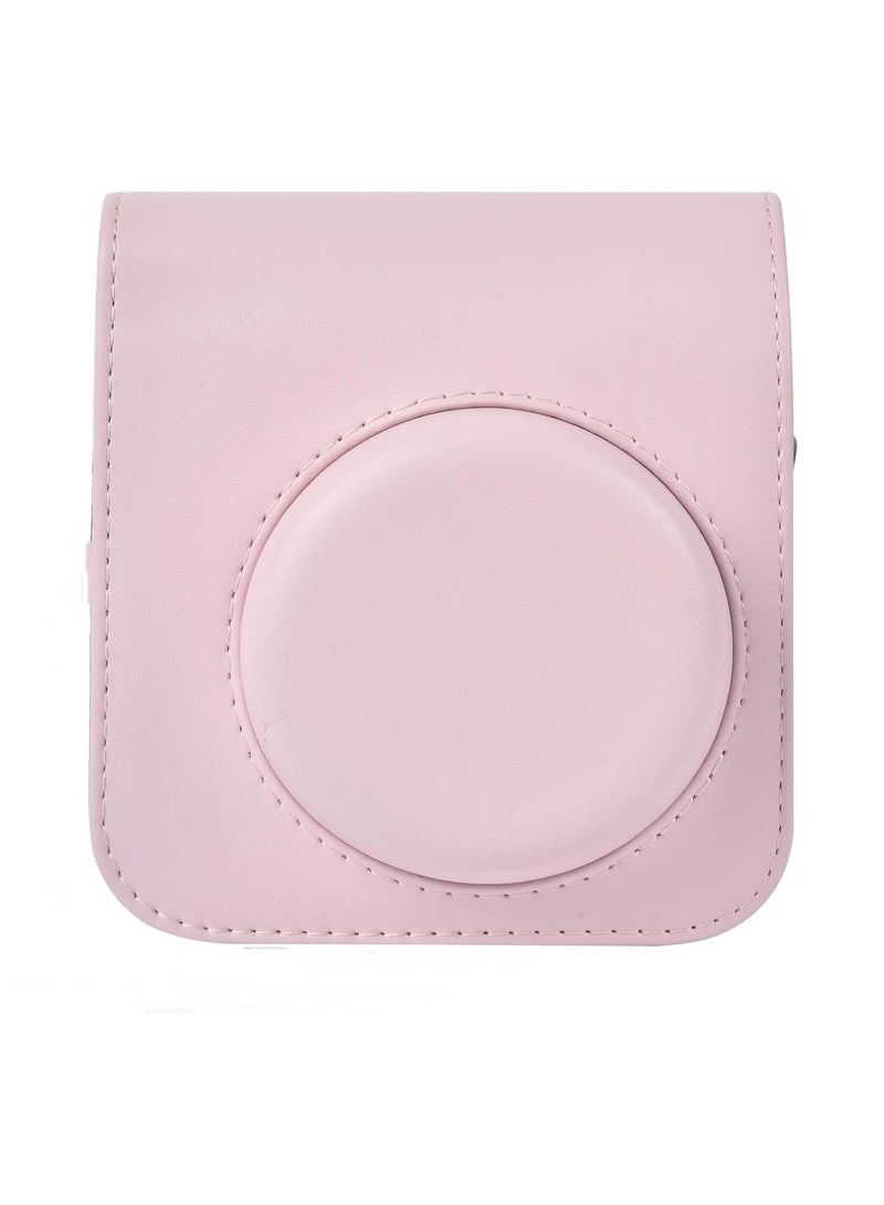 Protective Case Compatible with Instax Mini 12 Instant Camera/PU Leather Portable Travel Storage Cover Bag for Polaroid Mini 12 w/Photos Pocket  Adjustable Shoulder Strap (Pink) - Image 1