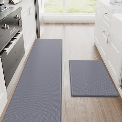 StepRite Kitchen Mats, Kitchen Rugs Sets of 2, Cushioned Anti Fatigue Kitchen Mats for Floor, Non-Slip Standing Desk Mat, Water Resistant Kitchen Rug Set for Home, Kitchen, 17.3"x30"+17.3"x70", Grey - Image 1