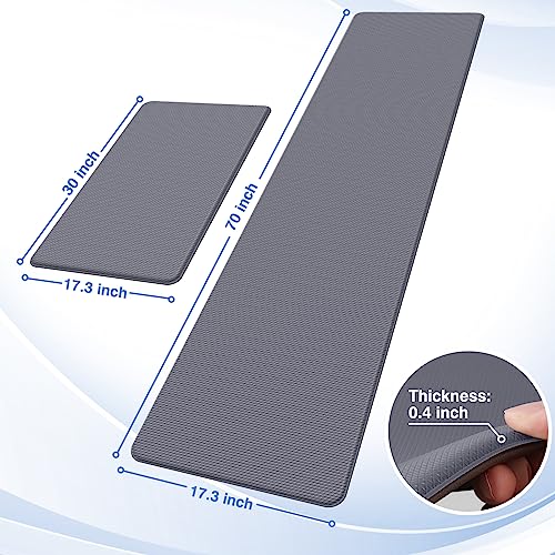 StepRite Kitchen Mats, Kitchen Rugs Sets of 2, Cushioned Anti Fatigue Kitchen Mats for Floor, Non-Slip Standing Desk Mat, Water Resistant Kitchen Rug Set for Home, Kitchen, 17.3"x30"+17.3"x70", Grey - Image 3