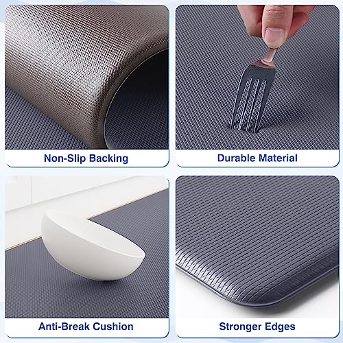 StepRite Kitchen Mats, Kitchen Rugs Sets of 2, Cushioned Anti Fatigue Kitchen Mats for Floor, Non-Slip Standing Desk Mat, Water Resistant Kitchen Rug Set for Home, Kitchen, 17.3"x30"+17.3"x70", Grey - Image 2