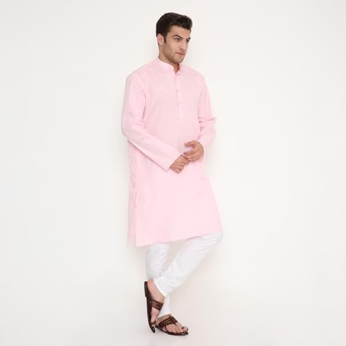 Maharaja Men’s Kurta Pyjama Set – Shiny Poly Viscose, Regular Fit - in Pink - Zip & Drawstring Pyjama for Men [MSKP215-36] - Image 4