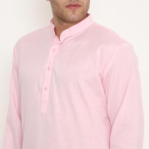 Maharaja Men’s Kurta Pyjama Set – Shiny Poly Viscose, Regular Fit - in Pink - Zip & Drawstring Pyjama for Men [MSKP215-36] - Image 5