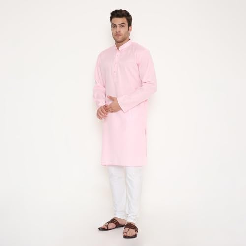 Maharaja Men’s Kurta Pyjama Set – Shiny Poly Viscose, Regular Fit - in Pink - Zip & Drawstring Pyjama for Men [MSKP215-36] - Image 3