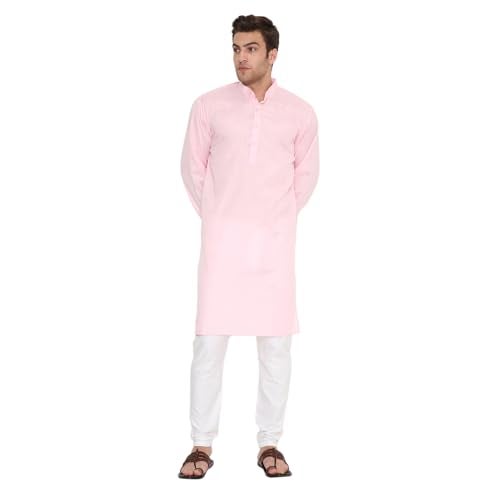 Maharaja Men’s Kurta Pyjama Set – Shiny Poly Viscose, Regular Fit - in Pink - Zip & Drawstring Pyjama for Men [MSKP215-36] - Image 1